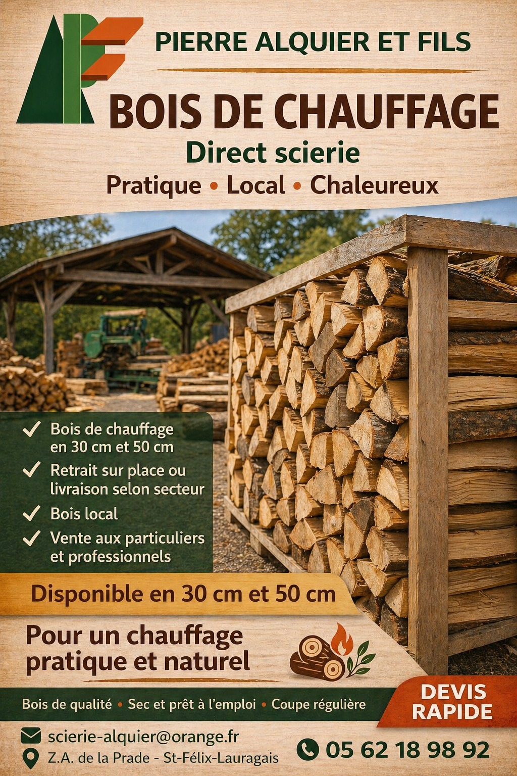 Bois de chauffage en 30 cm et 50 cm